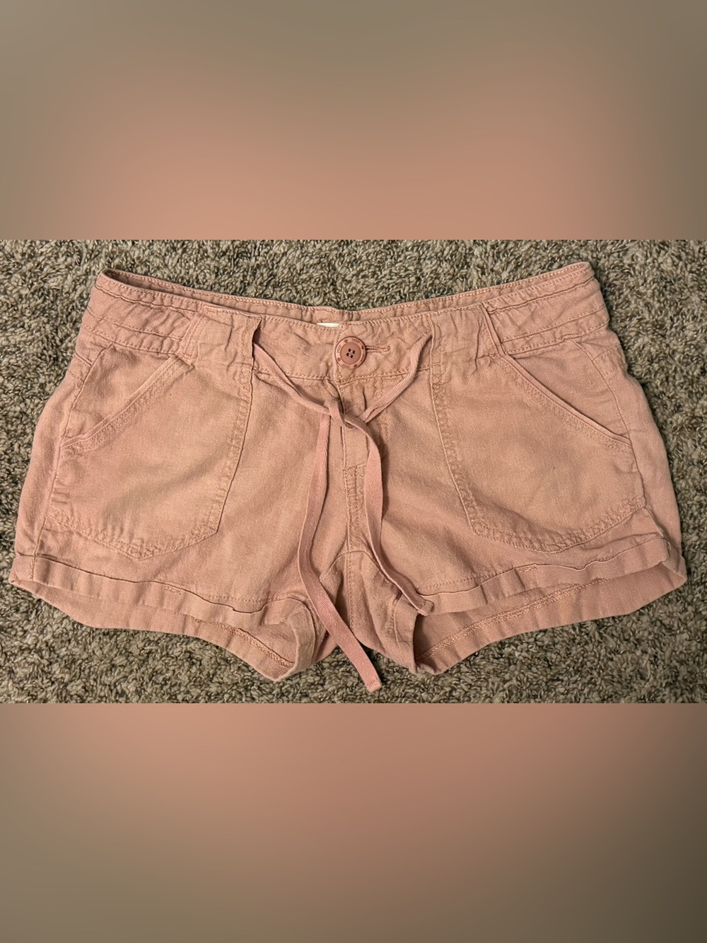 Jolt Vintage Pink Low-Rise Drawstring Linen-Blend Shorts